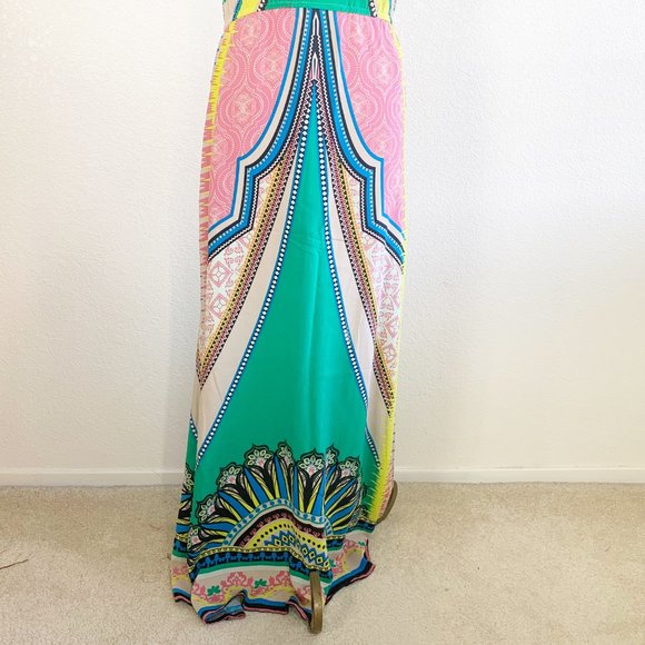 Flying Tomato Colorful Print Halter Maxi Dress L - Picture 3 of 5